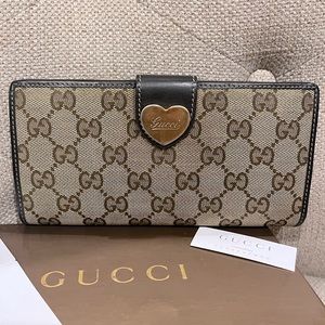 GUCCI Heart Canvas Leather Snap Wallet NO BOX
